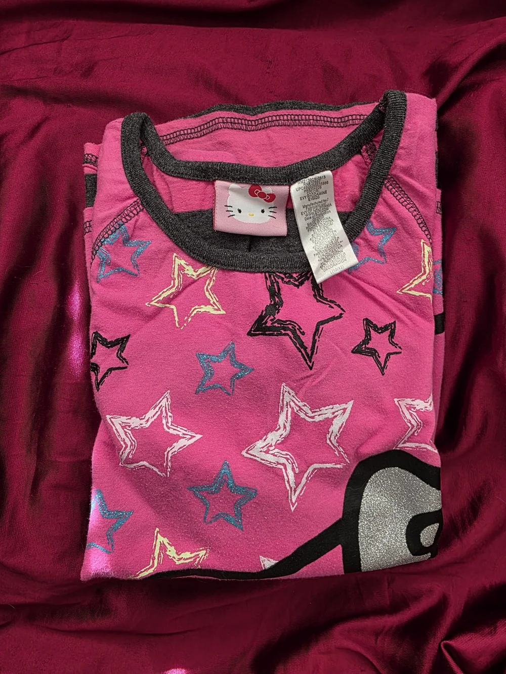 NWOT- Hello Kitty 10-12 Hot Pink Starry Graphic Tee with Black Trim